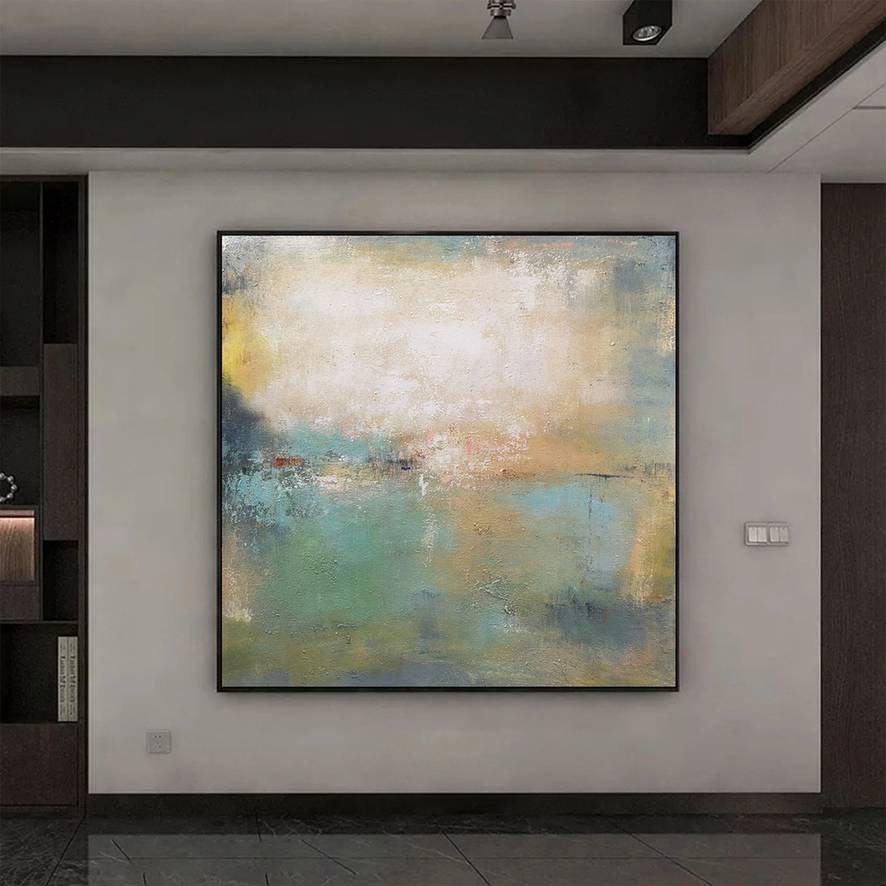 Oversize Yellow Green Painting Abstract Canvas Artwork CK9UD wall art
